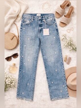 Pistola Light Wash Heart Embroidered Jeans NWT | Straight Leg | Size 24